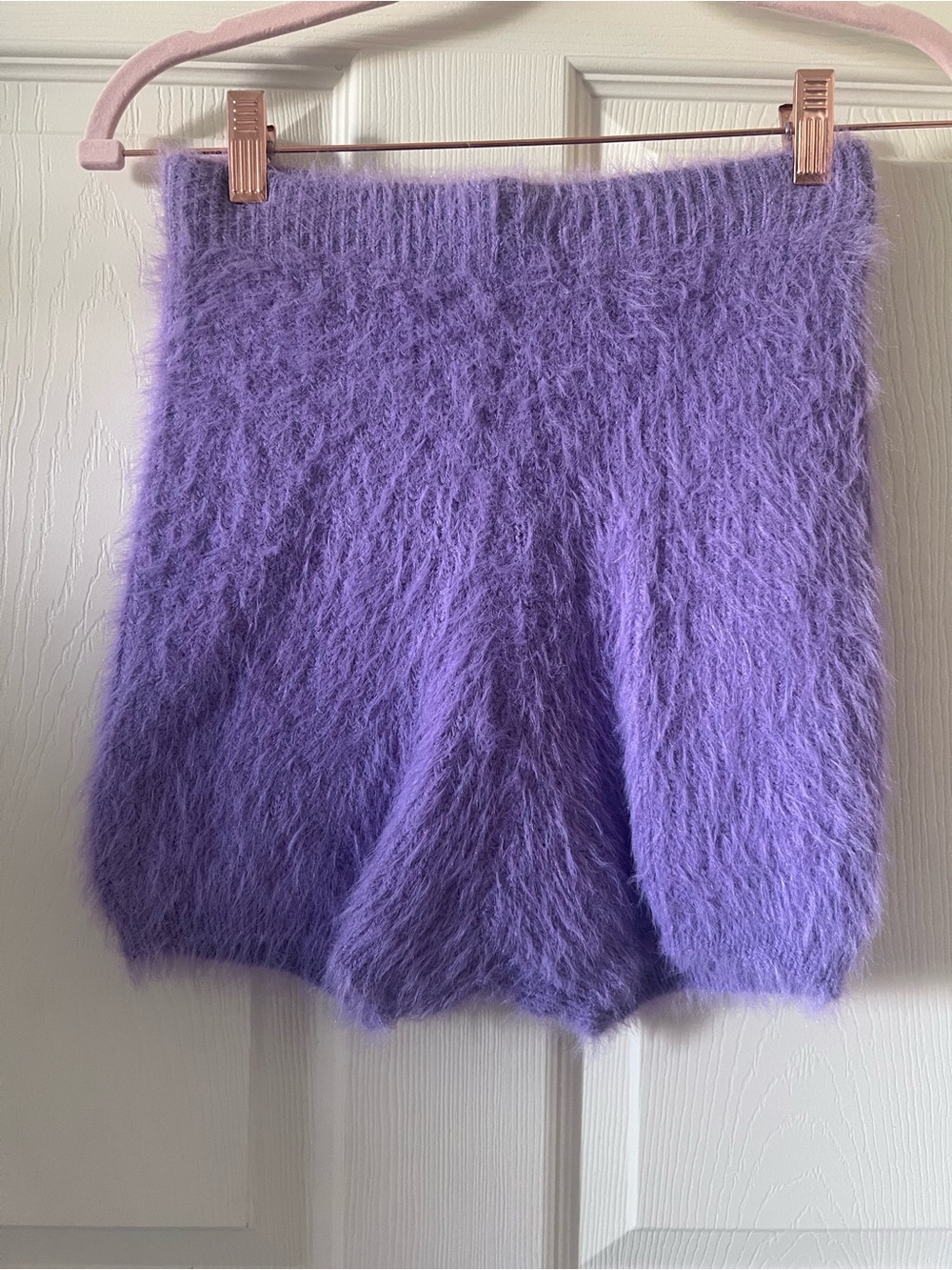 Zara Lilac Purple Fuzzy Knit Stretch Shorts Medium NWOT